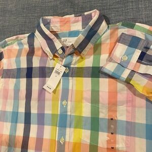 GAP Mens Untucked Fit Button Down Shirt Multicolored Plaid Long Sleeve Size M